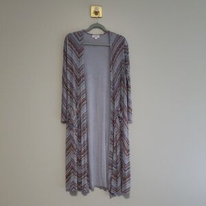 LuLaRoe Sarah Aztec Print Long Cardigan Sweater Duster Women Small Gray Purple